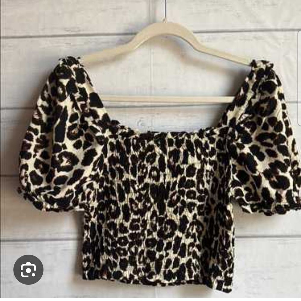 Monteau Black and Cream Animal Print Blouse